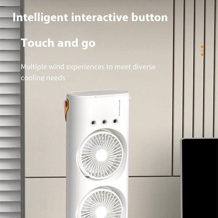 Portable Dual Fan with Mist Spray & Remote | Rechargeable Cooling Fan with LED Light