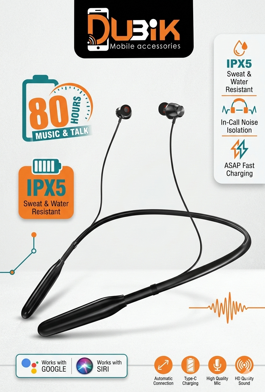 Wireless Bluetooth Neckband with 80 Hours Playtime, Fast Charging, Deep Bass & Ergonomic Design