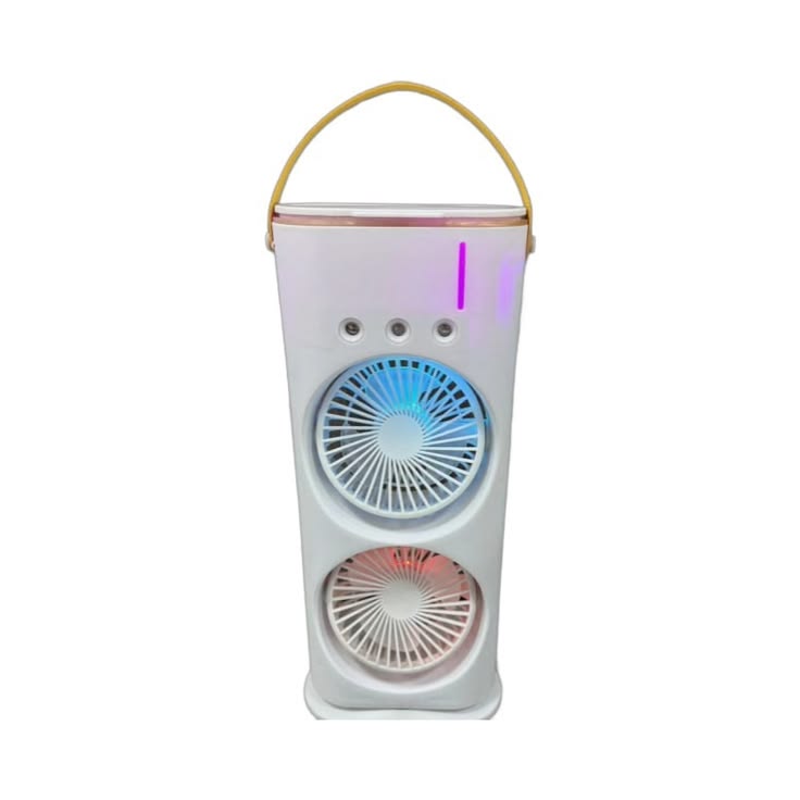 Portable Dual Fan with Mist Spray & Remote | Rechargeable Cooling Fan with LED Light